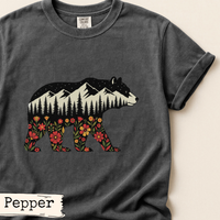 Load image into Gallery viewer, Floral Bear Nature Design, Mountain Bear Artwork, Woodland Wildlife Graphic, Rustic Outdoor Aesthetic, Gift for Nature Lovers