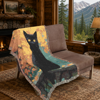Load image into Gallery viewer, Black Cat Blanket – Handwoven Cotton Throw with Boho Mosaic Design