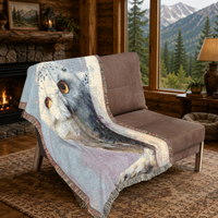Load image into Gallery viewer, Snowy Owl Woven Blanket | Woodland Bird Throw, Rustic Home Decor
