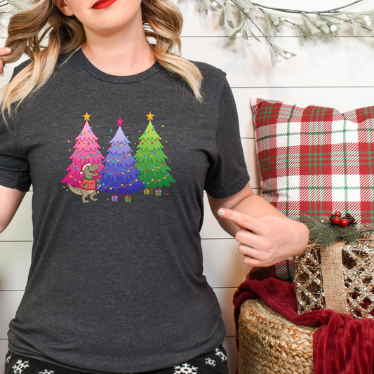 Dinosaur Christmas, Merry Christmas, Christmas Trees, Premium Womens Crewneck T-shirt