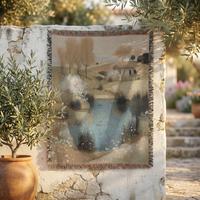 Load image into Gallery viewer, Woven Tapestry Throw Blanket – Farmhouse Cottage Landscape with Fringe
