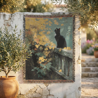 Load image into Gallery viewer, Black Cat Tapestry – Handwoven Cottagecore Throw Blanket