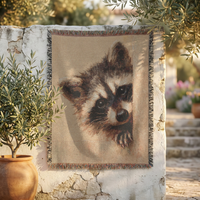 Load image into Gallery viewer, Raccoon Woven Blanket – 100% Cotton Wildlife Throw