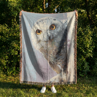 Load image into Gallery viewer, Snowy Owl Woven Blanket | Woodland Bird Throw, Rustic Home Decor