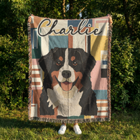 Load image into Gallery viewer, Custom Pet Blanket – Woven Cotton Personalized Portrait Throw