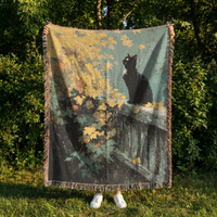 Load image into Gallery viewer, Black Cat Tapestry – Handwoven Cottagecore Throw Blanket