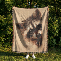 Load image into Gallery viewer, Raccoon Woven Blanket – 100% Cotton Wildlife Throw