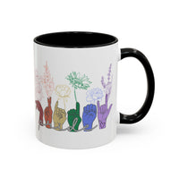 Load image into Gallery viewer, Rainbow ASL Hands with Flowers Mug | Accent Coffee Mug