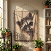 Load image into Gallery viewer, Raccoon Woven Blanket – 100% Cotton Wildlife Throw