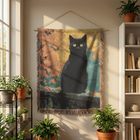 Load image into Gallery viewer, Black Cat Blanket – Handwoven Cotton Throw with Boho Mosaic Design