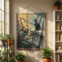 Load image into Gallery viewer, Black Cat Tapestry – Handwoven Cottagecore Throw Blanket