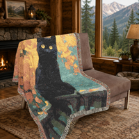 Load image into Gallery viewer, Black Cat Blanket – Handwoven Cotton Throw with Boho Mosaic Design