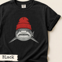Load image into Gallery viewer, Tiger Shark Beanie Shirt Funny Coastal Adventure Ocean Art