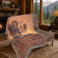 Load image into Gallery viewer, Lion Throw Blanket – Handwoven Cub Design Safari Nursery Wall Hanging