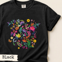 Load image into Gallery viewer, Nature Lover Shirt Botanical Graphic Tee Wildflower Design Hummingbird Butterfly Pattern Colorful Blooms Artwork Pollinator Wildlife Shirt Outdoor Adventure Wear Garden Enthusiast Gift Vibrant Floral Graphics Dragonfly Details Whimsical