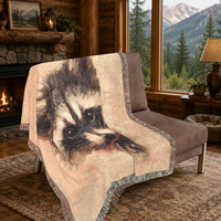 Load image into Gallery viewer, Raccoon Woven Blanket – 100% Cotton Wildlife Throw