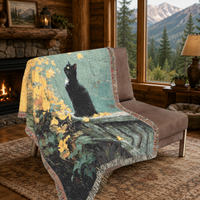 Load image into Gallery viewer, Black Cat Tapestry – Handwoven Cottagecore Throw Blanket