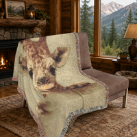 Load image into Gallery viewer, Giraffe Nursery Blanket – Woven Cotton Boho Safari Throw with Fringe