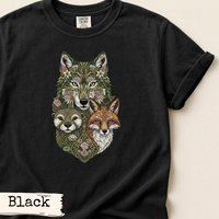 Load image into Gallery viewer, Woodland Animal Art Botanical Fox Wolf Otter Nature Print Forest Creatures Illustration Detailed Wildlife Design Intricate Floral Foliage Pattern Cottagecore Aesthetic Style Rustic Home Styling Wall Art Display Perfect Nature Lover Gift