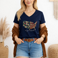 Load image into Gallery viewer, Patriotic Shirt Women – Floral Usa Vneck 250 Years Anniversary