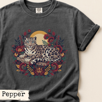 Load image into Gallery viewer, Wilderness Graphic Tee Snow Leopard Design Mountain Animal Lover Shirt Nature Inspired Fashion Rustic Forest Theme Apparel Wild Cat Enthusiast Gift Outdoor Adventure Clothing Botanical Print Design Earthy Wilderness Style Artistic Wildlife