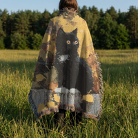 Load image into Gallery viewer, Black Cat Throw Blanket – Woven Cotton with Autumn Leaves Design
