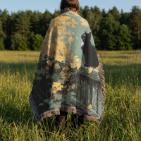 Load image into Gallery viewer, Black Cat Tapestry – Handwoven Cottagecore Throw Blanket
