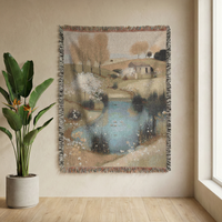 Load image into Gallery viewer, Woven Tapestry Throw Blanket – Farmhouse Cottage Landscape with Fringe