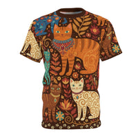 Load image into Gallery viewer, Boho Cat Tshirt – Folk Art Design with Vintage Autumn Florals