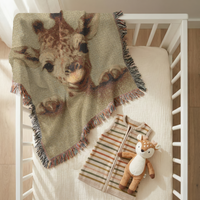 Load image into Gallery viewer, Giraffe Nursery Blanket – Woven Cotton Boho Safari Throw with Fringe