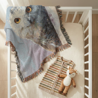 Load image into Gallery viewer, Snowy Owl Woven Blanket | Woodland Bird Throw, Rustic Home Decor