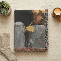 Load image into Gallery viewer, Black Cat Throw Blanket – Woven Cotton with Autumn Leaves Design