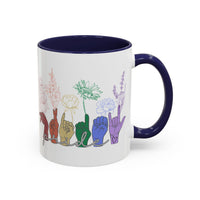 Load image into Gallery viewer, Rainbow ASL Hands with Flowers Mug | Accent Coffee Mug