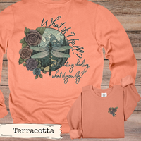 Load image into Gallery viewer, Motivational Message Hoodie Nature Lover Sweatshirt Dragonfly Design What If You Fly Quote Mountain Path Floral Pattern Vintage Outdoor Aesthetic Hiking Adventure Wear Cozy Comfort Clothing Gift For Woman Encouragement Apparel Trail