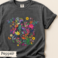 Load image into Gallery viewer, Hummingbird Butterfly Tshirt Wildflower Botanical Design Nature Wildlife Graphic Colorful Pollinator Shirt Dragonfly Floral Pattern Outdoor Enthusiast Wear Garden Lover Gift Vibrant Nature Fashion Whimsical Blooms Artwork Casual Summer