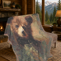 Load image into Gallery viewer, Bear Throw Blanket – 100% Cotton Woven Rustic Cabin Wildlife Tapestry