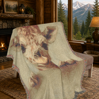 Load image into Gallery viewer, Giraffe Nursery Blanket – Woven Cotton Boho Safari Throw with Fringe