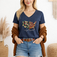 Load image into Gallery viewer, Patriotic Shirt Women – Floral Usa Vneck 250 Years Anniversary