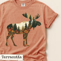 Load image into Gallery viewer, Floral Moose Forest Art Design | Woodland Animal Illustration | Nature Inspired Graphic | Rustic Cabin Aesthetic | Gift for Nature Lovers