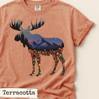 Load image into Gallery viewer, Moose Mountain Night Art Design | Floral Forest Silhouette | Woodland Wildlife | Nature-Inspired Graphic | Rustic Cabin Aesthetic