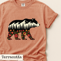 Load image into Gallery viewer, Floral Bear Nature Design, Mountain Bear Artwork, Woodland Wildlife Graphic, Rustic Outdoor Aesthetic, Gift for Nature Lovers