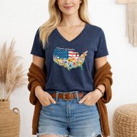 Load image into Gallery viewer, Fourth of July Shirt Women – Watercolor Usa 250 Vneck Floral Tee
