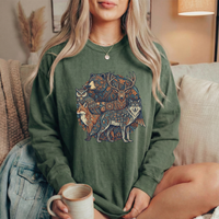 Load image into Gallery viewer, Nature Graphic Tee Long Sleeve Design Bohemian Mens Shirt Woodland Pattern Clothing Hippie Style Fashion Mandala Art Geometric Details Forest Tree Motifs Casual Outdoor Wear Vintage Aesthetic Comfortable Cotton Tee Free Spirited Mens
