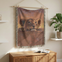 Load image into Gallery viewer, Lion Throw Blanket – Handwoven Cub Design Safari Nursery Wall Hanging