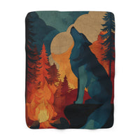 Load image into Gallery viewer, Howling Wolf Campfire Sherpa Blanket | Moonlit Forest Fleece