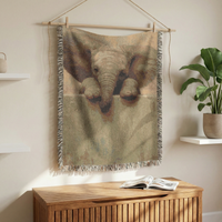 Load image into Gallery viewer, Elephant Throw Blanket – Safari Nursery Woven Cotton Gift