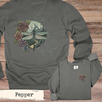 Load image into Gallery viewer, Dragonfly Hoodie Nature Lover Design Mountain Path Scenery Pattern Inspirational Quote Clothing What If You Fly Message Hiking Comfort Sweatshirt Outdoor Adventure Wear Floral Vintage Aesthetic Cozy Gift For Woman Encouragement Message