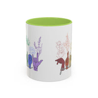 Load image into Gallery viewer, Rainbow ASL Hands with Flowers Mug | Accent Coffee Mug