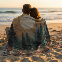 Load image into Gallery viewer, Forest Tapestry Blanket – Woven Moon Landscape Rustic Cabin Throw