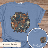Load image into Gallery viewer, Woodland Animal Shirt – Folk Art Design with Wolf Bear Deer Fox Owl